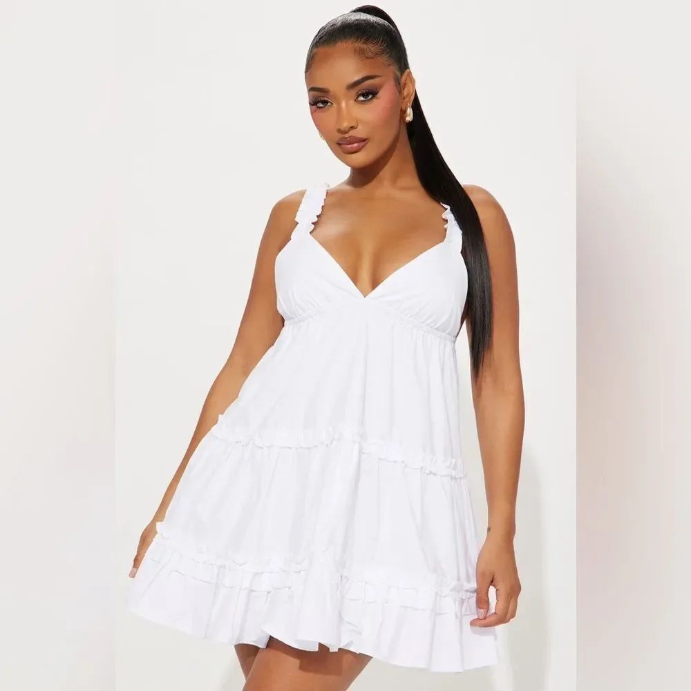 Audrey Babydoll Mini Dress - White